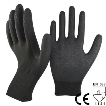 NMSAFETY en388 gant de travail enduit nitrile sable noir de calibre 13